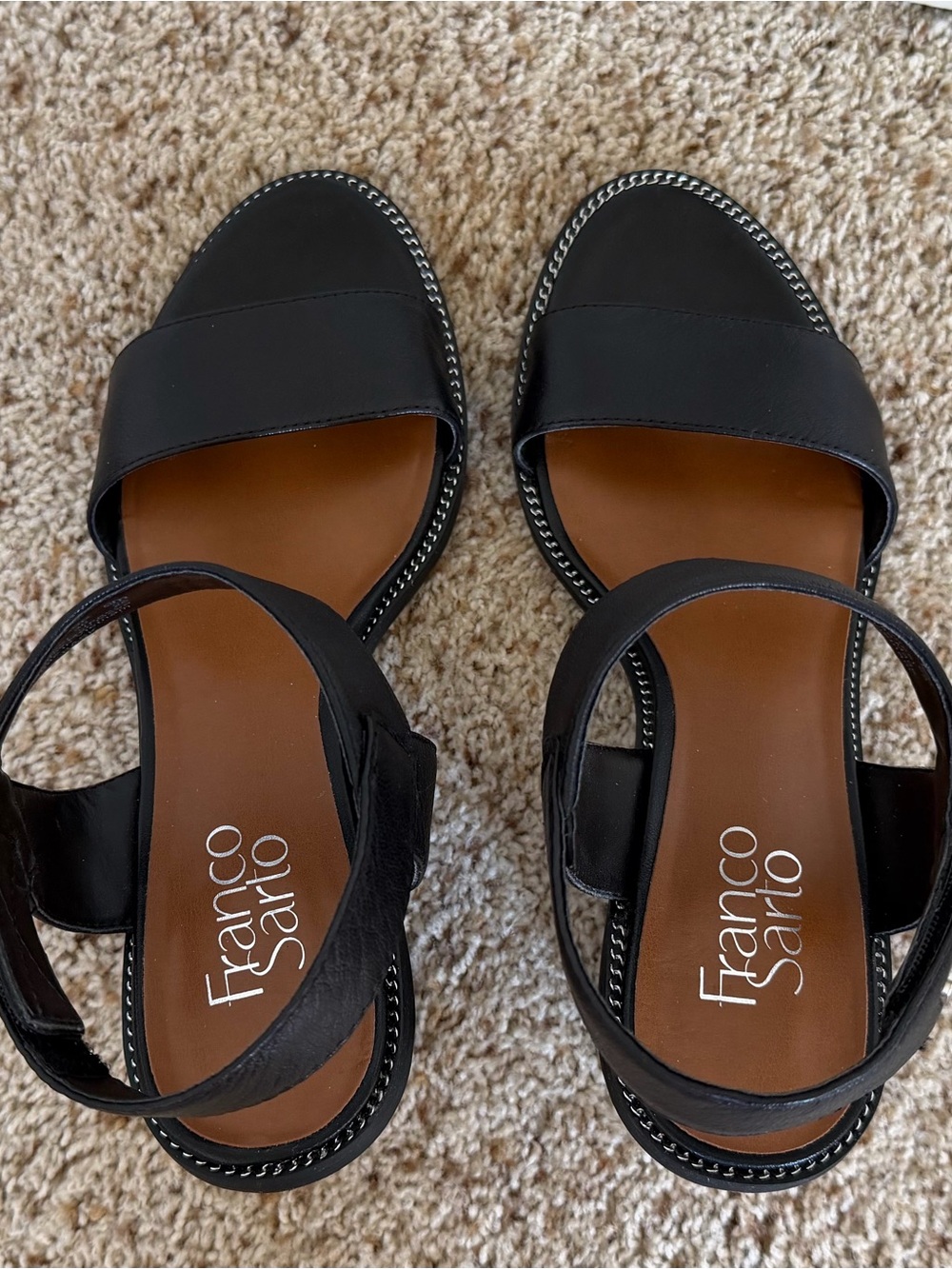 Franco Sarto Black Leather Open-Toe Slingback Sandals